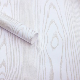 Heroad Peel and Stick Wallpaper Wood Contact Paper White and Beige Wood Grain Contact Paper for Cabinets Countertops Waterproof Self Adhesive, White with Gold Shimmer Wood Grain Pattern 197”x17.5”