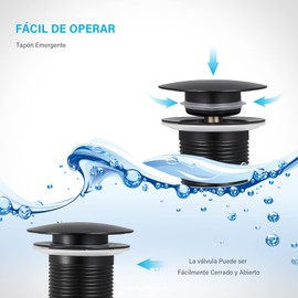 HONGLONG Desagüe de Pileta, Drenaje Sin Orificio de Desbordamiento, Tapón de Drenaje Emergente de Acero Inoxidable para Cocina de Baño, Antiobstrucción