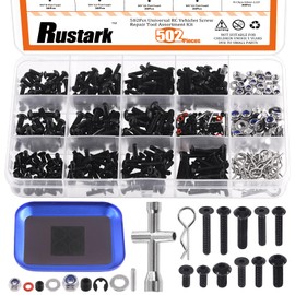 Rustark 502Pcs Universal RC Screw Kit RC Repair Tool Kit M3 M4 RC Screw RC Hardware Mechanical Fasteners Set for 1/8 1/10 1/12 1/16 Scale RC Cars Truck Crawler