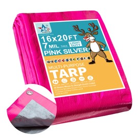 STARPYNG-7 Mil Pink/Silver 16x20 Feet Tarp-Multifunctional Waterproof Tarpaulin-Waterproof, UV Resistant, Rip and Tear Resistant, Poly Tarpaulin with Reinforced Edges for Cover