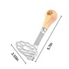 Wooden-handled potato masher, made of high-quality stainless steel, with a