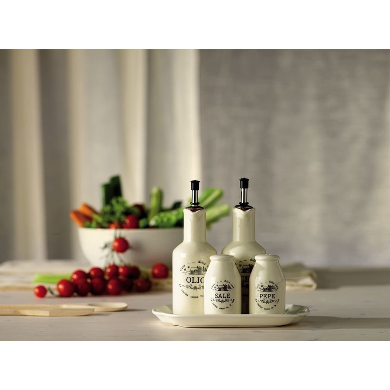 Tognana Casa Dolce Casa, Set Condimento Olio/Aceto/Pepe/Sale con Vassoio portaspezie,