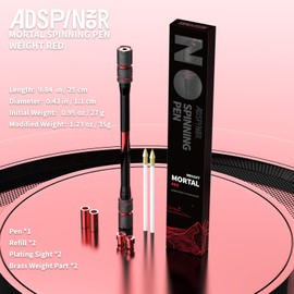 ADSPINZOR Weighted Mortal Spinning Pen Mod by Mr. Nope – Advanced Trick Spin Pen for Precision, Pen Spinning Tricks & Practice – Heavier, Balanced, Anti-Slip Grip, Writable with Brass Weights (Red)