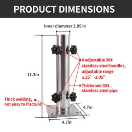 DIANGUOLUZHE 304 Stainless Steel Terrace Umbrella Base,Deck Umbrella Mount in Patio and Courtyard,Heavy Duty Umbrella Holder,Outdoor Umbrella Base,Suitable for 1.5 and 2 inch Umbrella Poles