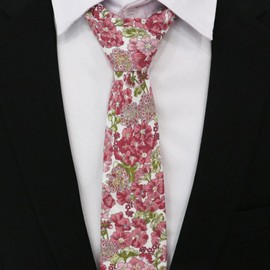 GHTIYLP Cotton Floral Ties for Men 2.56" Men's Skinny Tie Linen Flower Printed Neck Tie for Wedding Dating Party (Spring Bloom)