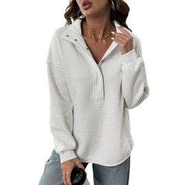 BLENCOT Womens Oversized Sweatshirts Button Up Henley Neck Pullovers Casual Loose Long Sleeve Tunic Tops Fall Outfits Trendy Light Grey X-Large