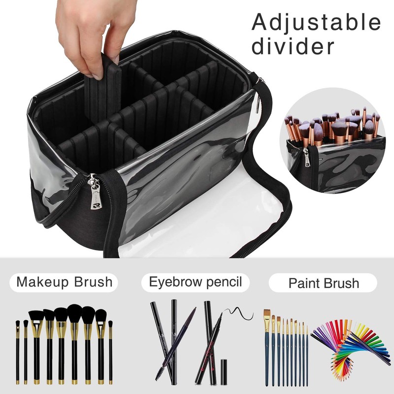 Relavel Travel Cosmetic Bag, Stand-up Makeup Brush Bag with Adjustable