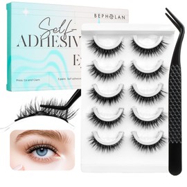 Bepholan Lashes 3D Self Adhesive Eyelashes, No Lash Glue Needed, Reusable Self Adhesive Eyelashes Up to 5x, Easy to Apply & Remove (CVJ222)