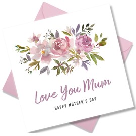 Punkcards - Mother’s Day Card - ‘Happy Mother’s Day’ - Mother’s Day Card for Mum - from Daughter Son - Beautiful Design - Love You Greeting Card - Pink Flowers