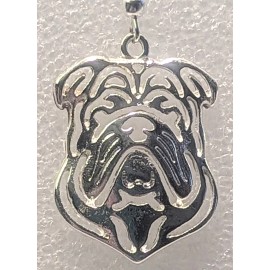 Bulldog Dog Head Earrings Shiny Silver Alloy Hook Drop Jewelry