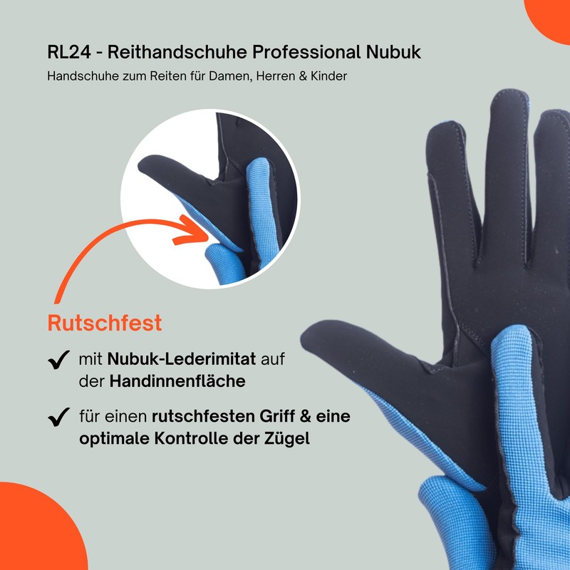 HKM by Reiterladen24 Professional Riding Gloves, Nubuck Imitation Leather, m