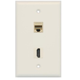 RiteAV - 1 Cat6 Ethernet and 1 HDMI Port Wall Plate - Light Almond - Bracket Included