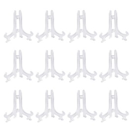 CIXLOGIC 12pcs 3" Mini Clear Plastic Easels, Little Display Stands Plate Holders Small Table Easel for Displaying Cards or Other Items at Weddings, Home Decoration, Birthdays, Tables