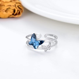 Plesitep Butterfly Ring Sterling Silver Adjustable Butterfly Ring for Women Embellished with Blue Crystal from Austria (6)