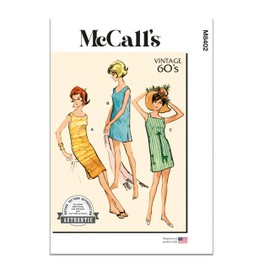 McCall's Vintage 1960's Misses' Dresses Sewing Pattern Kit, Design Code M8402, Sizes S-M-L, Multicolor