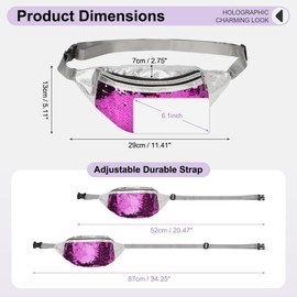 DTGN Sequined Fanny Pack for Women, Cute Waist Belt Bag, Crossbody Bag Water Resistant Fashion Small Bum Bag with Adjustable Belt for Running Hiking Shiny Purple