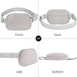 Frenou Fanny Pack Waist Belt Bag Fashion Fanny Women and Men Gift Waist Pack With Adjustable Strap For Travel Running, Fleece Fanny Pack Light Grey, 43.3 inches, 1 Pack Fleece Fanny Pack