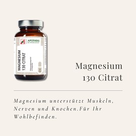 Magnesium 130 Citrat Allrounder Magnesium, frei von Ascorbylpalmitat, Talkum, Siliciumdioxid, Magnesiumoxid und Magnesiumsalzen der Speisefettsäuren, verringert Müdigkeit.