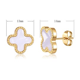 AIPPK 18K Gold Plated Clover Earrings for Women White Van Cleef Stud Earrings Four Leaf Lucky Dangle Earrings Jewelry Gifts for Women