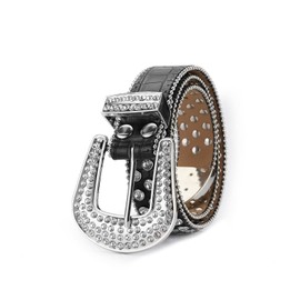 YYHJM Rhinestone Studded Belt Diamond Bling Sparkly Country Western Cowboy Cowgirl Outfit Betls for Women Men Kids, Black, M-Fit pants 33"-40"