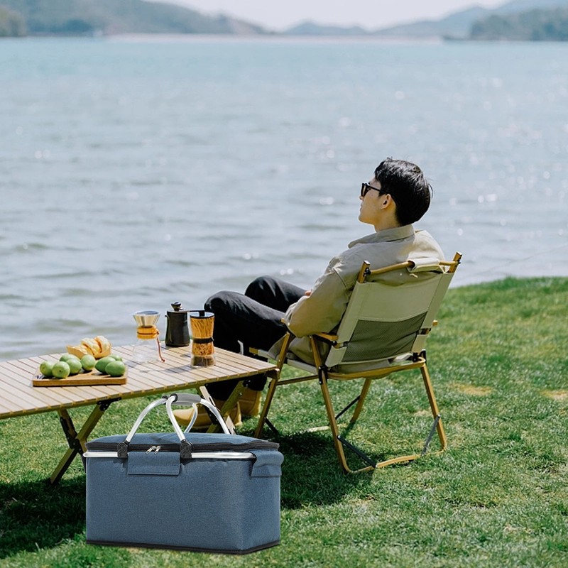 Picnic Bag Foldable Picnic Basket Insulated Comfortable Handle Ice Pockets