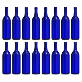 North Mountain Supply 750ml Glass Bordeaux Wine Bottle Flat-Bottomed Cork Finish - Cobalt Blue - Case of 16 - Fits 3 Gallons of Wine