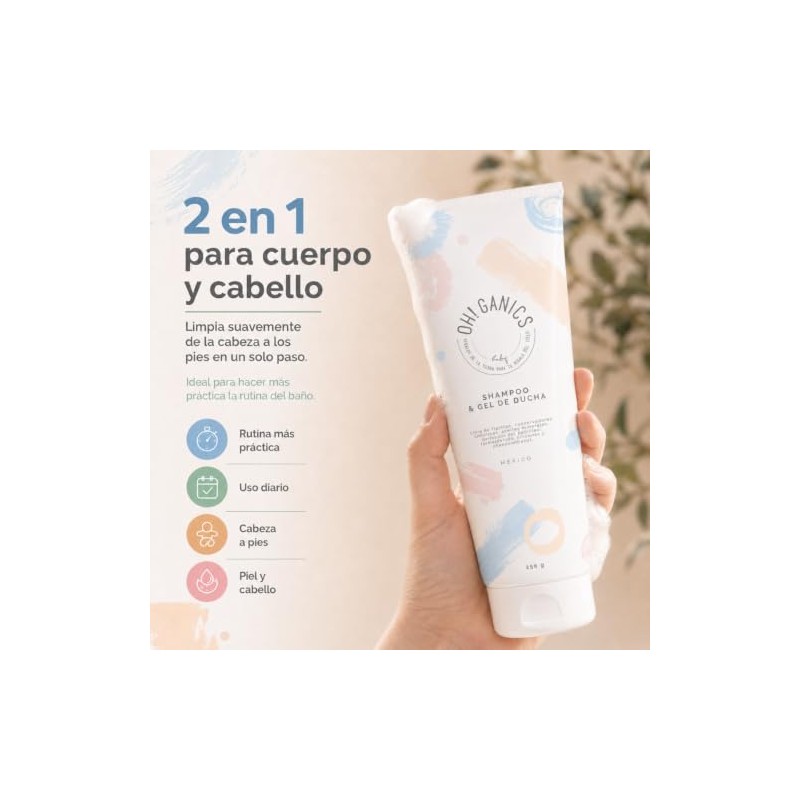 OH! GANICS Shampoo y Gel de Ducha para Bebé, 250