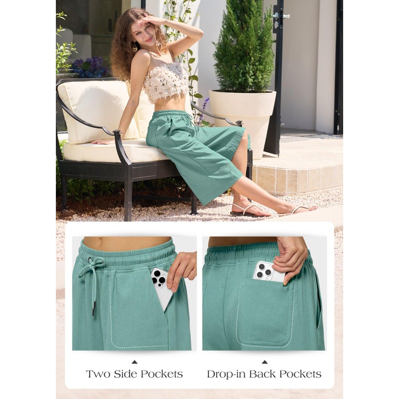 Willit Women's Linen Capri Pants Wide Leg Dress Casual Summer