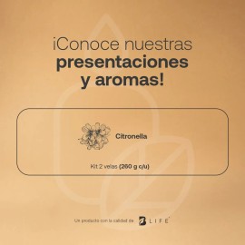 Velas De Citronela 260g, Kit 2 Velas. Duración 26hrs B Life