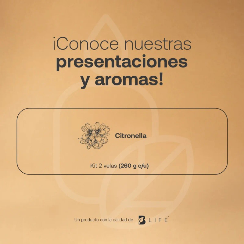 Velas De Citronela 260g, Kit 2 Velas. Duración 26hrs B