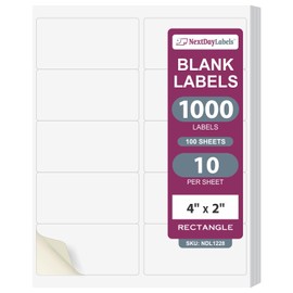 NextDayLabels – 4” x 2” Rectangular Sticker Labels for Printer - White Laser/Inkjet Printer Labels Return Address Labels Shipping Label Stickers (100 Sheets, 10 Per Sheet, 1000 Labels)
