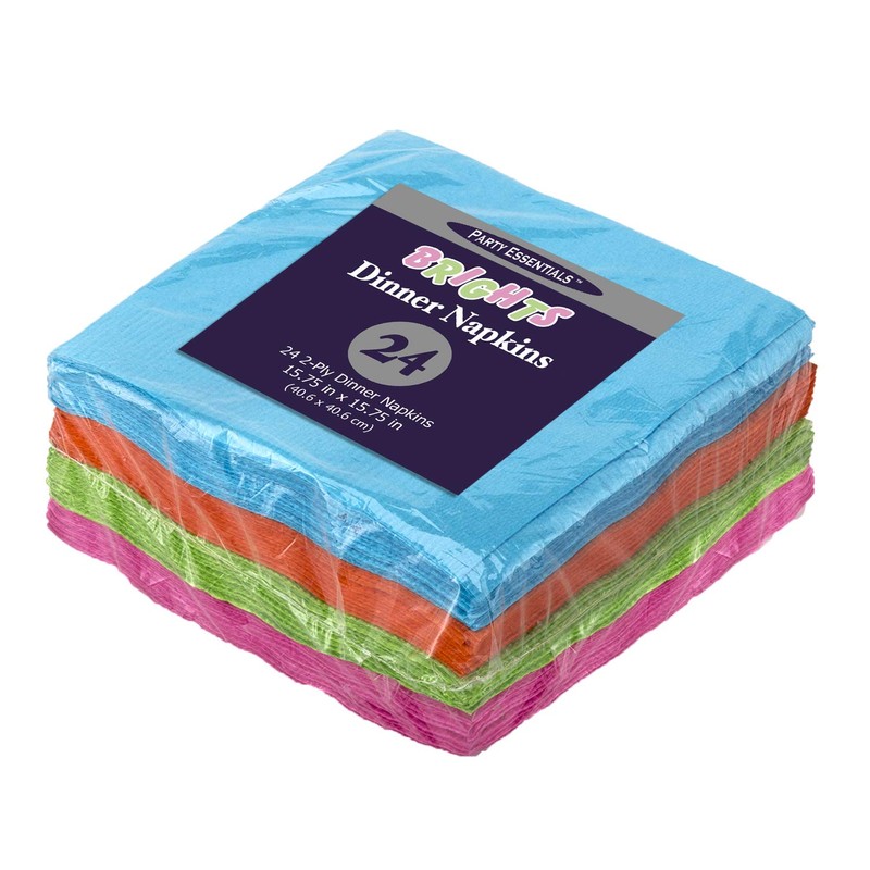 Party Essentials 2-Ply Square Dinner Napkins, 15-3/4" x 15-3/4", Assorted