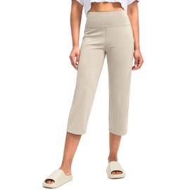 G Gradual Capri Pants for Women High Waist Workout Yoga Pants with Pockets Tummy Control Leggings Crop Straight Pants(Taupe,L)