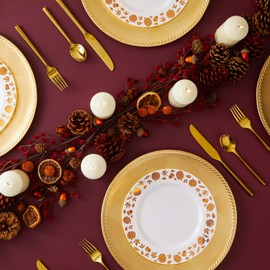 Juvale Plastic Thanksgiving Plates, Copper Foil Leaf Trim, Fall Tableware (9 In, 24 Pack)