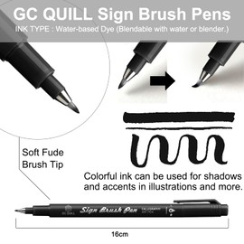 GC Quill Fudenosuke Calligraphy Pens - 16 Colours Character Brush Pens Calligraphy Set with Fude Brush Tips Pens for Hand Lettering, Journaling, Calligraphy, Drawing, Writing GC-SB16