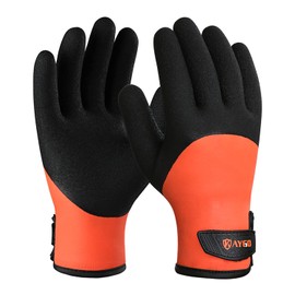 KAYGO Waterproof Thermal Work Gloves for Men and Women, Full Hand Latex Coated, Acrylic Insulated Liner for Freezer Cold Weather, Fine Crinkle Grip,KG140W (Medium, Orange)