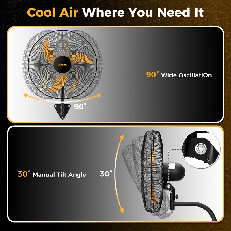 CAMMOO 20 inch Wall Mount Fan Oscillating, Extended 3.3ft Wired