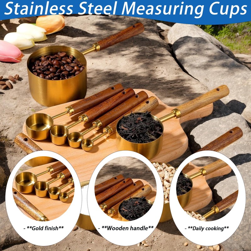 Stainless Steel Gold Measuring Cup Set of 8 Baking Tools