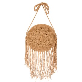 Jesustree Round Straw Bag Handbag Women's Crossbody Bag Retro Summer Beach Shoulder Bag Bohemian Handmade Weave Shoulder Bag Purse for Travel Holiday Leisure