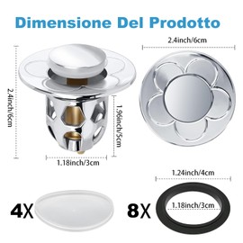 4 Stück Waschbeckenstöpsel für Badezimmer, universell, Pop-Up-Waschbecken, Stopfen für Badezimmer, Click Clack, Waschbecken mit Anti-Klamm-Filter für Küche Badewanne (34-40 mm)