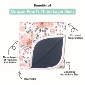 Copper Pearl Three-Layer Baby Blanket: Soft Baby Quilts for Boys and Girls | Breathable, Cozy, Toddler Blanket | Baby Quilt for Newborns | 46x46 Premium Polyester/Rayon | Ferra