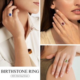 Suplight Sterling Silver Ring for Women Sterling Silver March Birthstone Rings Aquamarine Ring