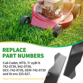 742-0739 19" Mulching Mower Blade, Compatible with MTD Cub Cad et T ro yBilt Walk Behind 19 Inch Deck Mower CC550SP ES CC500 CC189, Replace 942-0739, 2 Pack