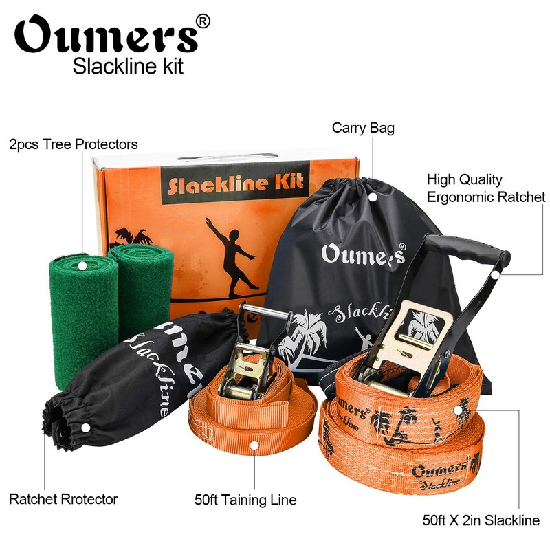 Beginner Slackline Kit, Oumers Slack Line Gift Set with 50ft