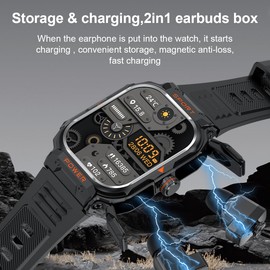 FANCHENGZI Smart Watch with Earbuds for Men, Military Watch, Answer/Make Calls, Fitness Tracker Smart Watch, Sports Fitness Tracker with Step,Calories,Sleep Monitor, for Men Dad Husband