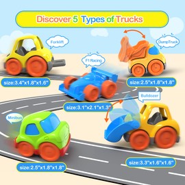 MAKE KIDS SMILE BUBBLE FUN Toys for 2 Year Old Boy Birthday Gift,5 PCS Toy Truck Mini Car Toys for 2 Year Old Boy Girl, Toddler Toys Age 2-3, Baby Toddlers Boys Gift