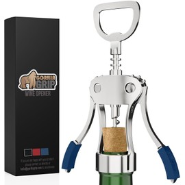 GORILLA GRIP BPA-Free Premium Wine Opener, Heavy Duty Zinc Alloy Wing Corkscrew, Multifunctional Bottle Openers Remove Corks, Caps, Easy to Use Sharp Cork Screw, Dishwasher Safe, Bar Essential, Blue