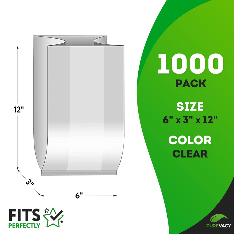 PUREVACY Plastic Bread Bags 4 x 2 x 12 Inch.