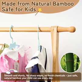 Bamboo Kids Clothing Rack with Storage Box - Foldable,Kids Dress Up Rack with Hooks & Rod, Organize Dress Up Storage & School Uniforms, Perfect for 4-13 Year Olds (Natural)