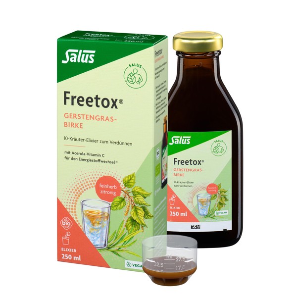 Salus - Freetox Barley Grass Birch - 1 x 250 ml 10 Herb Elixir for Diluting - Dietary Supplement with Vitamin C - Fine Tart Lemon - Organic - Vegan